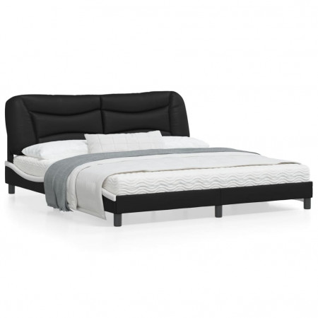 Cadru de pat cu tăblie negru și alb 180x200cm piele artificială