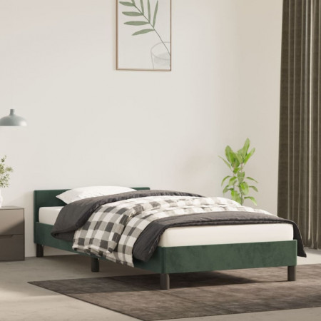 Cadru de pat cu tăblie, verde închis, 90x190 cm, catifea - Img 1