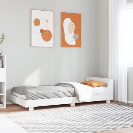 Cadru de pat fără saltea, alb, 90x200 cm, lemn masiv pin