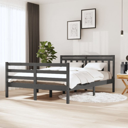 Cadru de pat, gri, 140x190 cm, lemn masiv