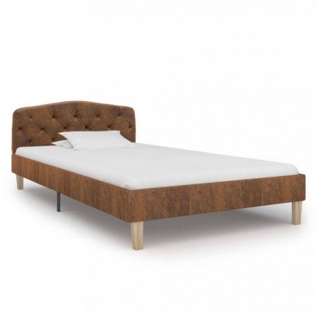 Cadru de pat, maro, 90 x 200 cm, piele întoarsă ecologică - Img 1