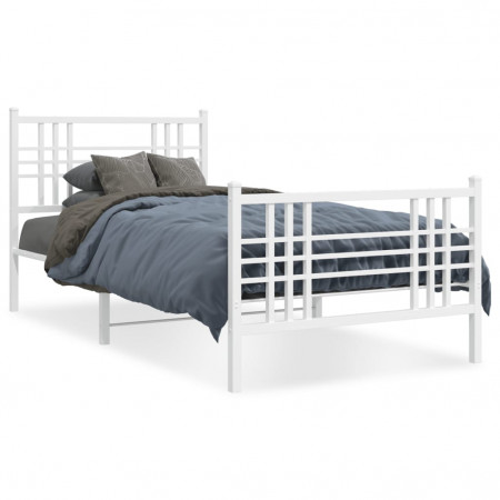Cadru de pat metalic cu tăblie de cap/picioare, alb, 90x200 cm