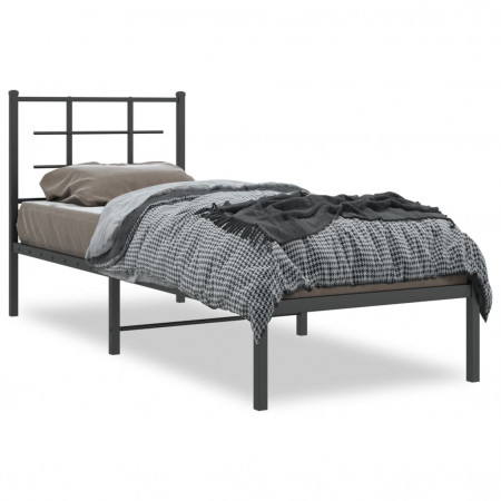 Cadru de pat metalic cu tăblie, negru, 80x200 cm