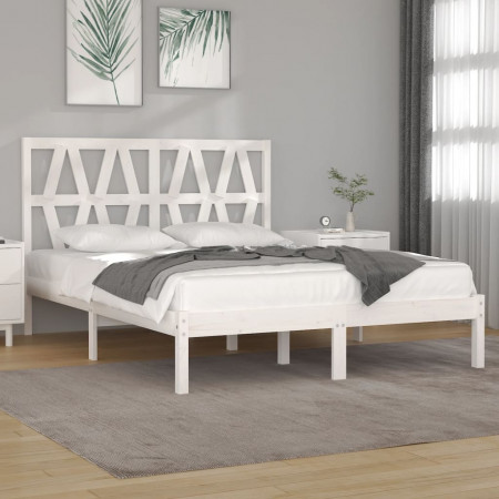 Cadru de pat mic dublu, alb, 120x190 cm, lemn masiv de pin - Img 1