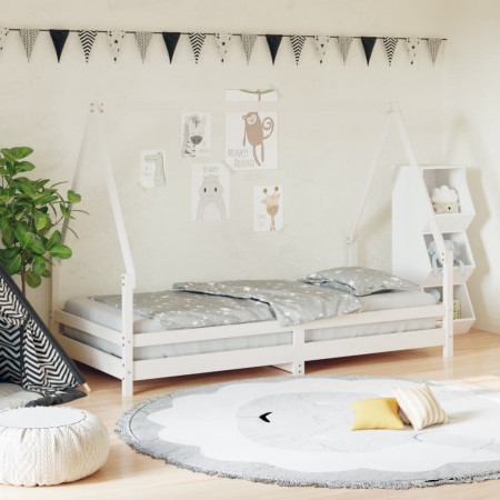 Cadru de pat pentru copii, alb, 90x190 cm, lemn masiv de pin - Img 1