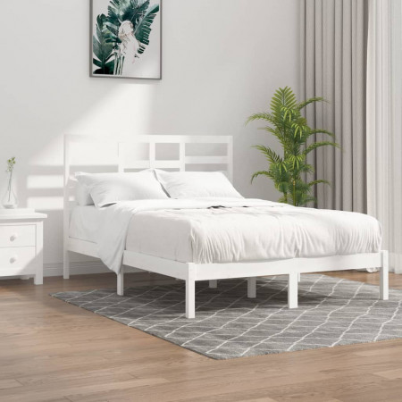 Cadru pat, alb, 140x190 cm, lemn masiv - Img 1