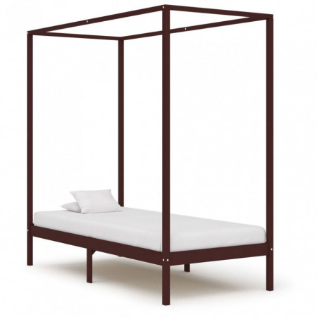 Cadru pat cu baldachin, maro închis, 90x200cm, lemn masiv pin - Img 1