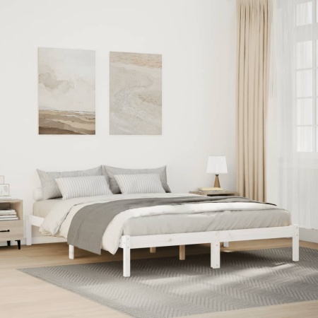 Cadru pat foarte lung fără saltea alb 140x210 cm lemn masiv pin