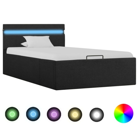 Cadru pat hidraulic, LED, gri închis, 90 x 200 cm, textil