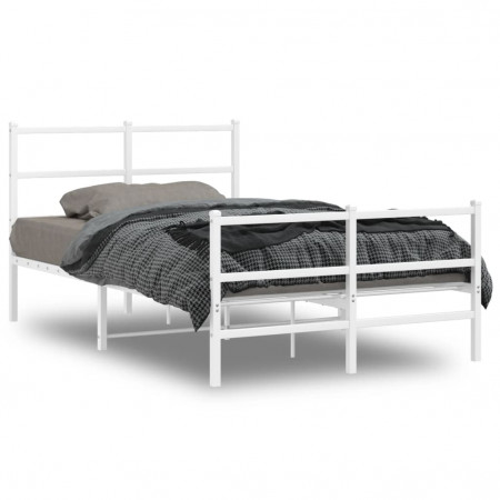 Cadru pat metalic cu tăblie de cap/picioare , alb, 120x200 cm