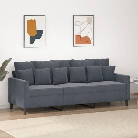 Canapea cu 3 locuri, gri închis, 180 cm, material catifea - Img 1