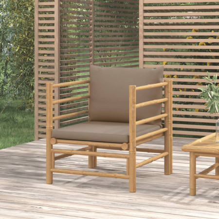 Canapea de grădină cu perne gri taupe, bambus - Img 1