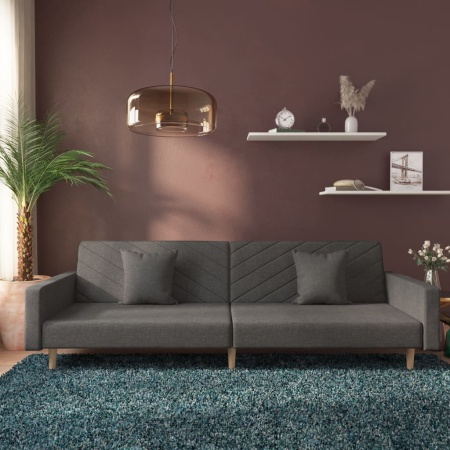 Canapea extensibilă cu 2 locuri, 2 perne, gri închis, textil
