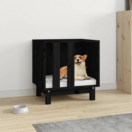 Casă pentru câini, negru, 50x40x52 cm, lemn masiv de pin - Img 1
