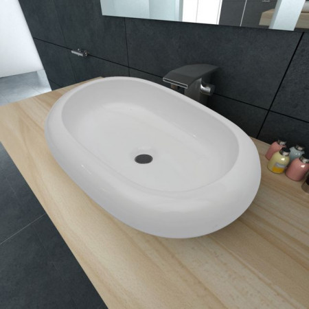 Chiuvetă ovală pentru baie din ceramică, Alb