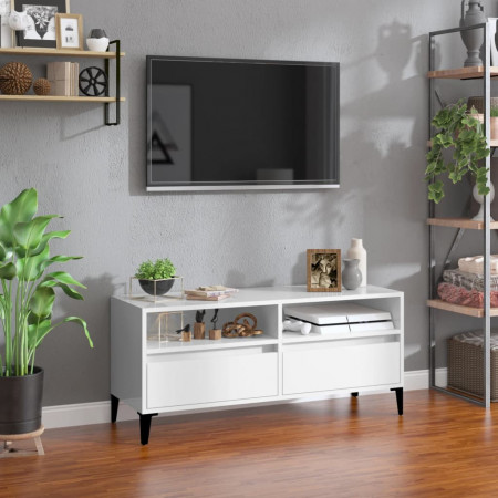 Comodă TV, alb extralucios, 100x34,5x44,5 cm, lemn prelucrat