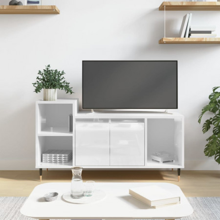 Comodă TV, alb extralucios, 100x35x55 cm, lemn prelucrat