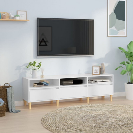 Comodă TV, alb extralucios, 150x30x44,5 cm, lemn prelucrat