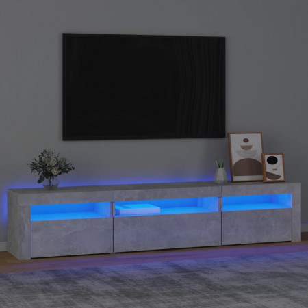 Comodă TV cu lumini LED, gri beton, 195x35x40 cm