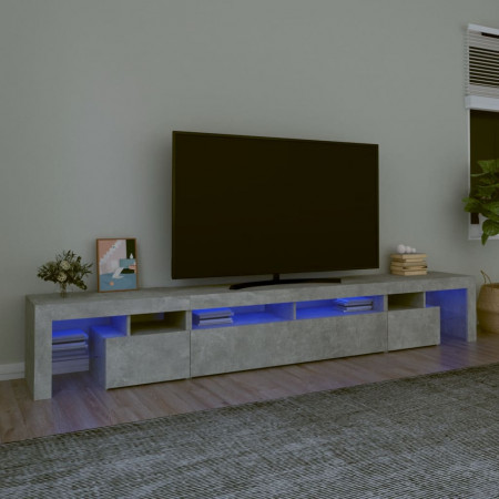 Comodă TV cu lumini LED, gri beton, 260x36,5x40cm