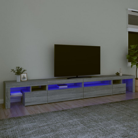 Comodă TV cu lumini LED, gri sonoma, 290x36,5x40cm - Img 1