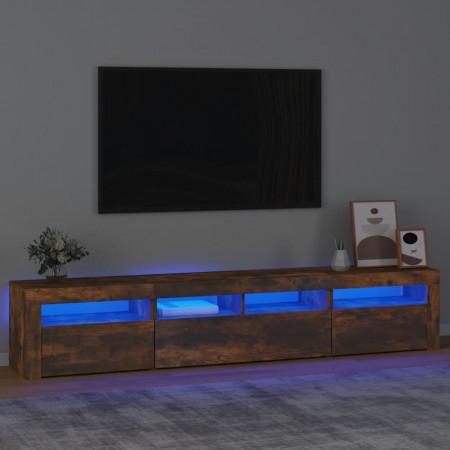 Comodă TV cu lumini LED, stejar fumuriu, 210x35x40 cm