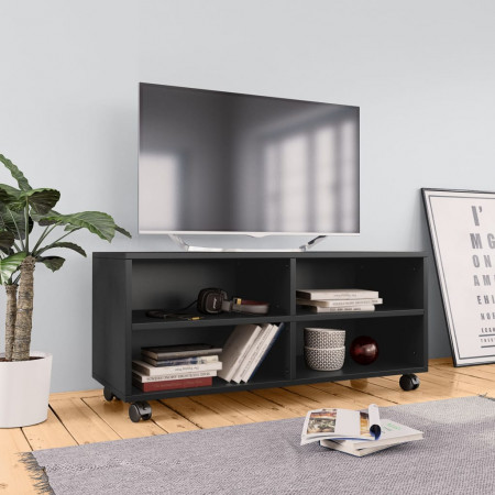 Comodă TV cu rotile, negru, 90x35x35, PAL