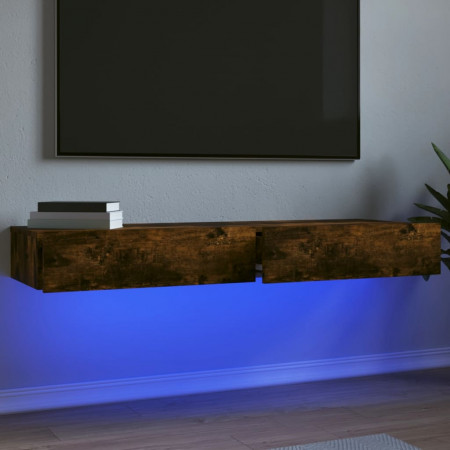 Comode TV cu lumini LED, 2 buc., stejar fumuriu, 60x35x15,5 cm