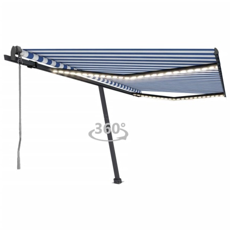 Copertină automată cu senzor vânt&LED, albastru/alb, 400x350 cm
