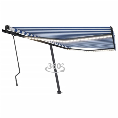 Copertină retractabilă manual cu LED, albastru&alb, 400x300 cm