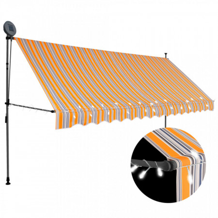 Copertină retractabilă manual cu LED, galben & albastru, 350 cm