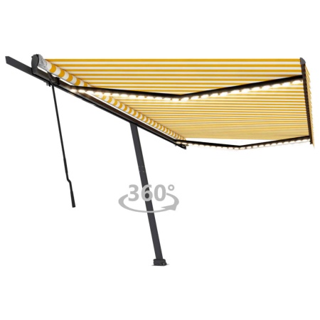 Copertină retractabilă manual cu LED, galben și alb, 500x300 cm