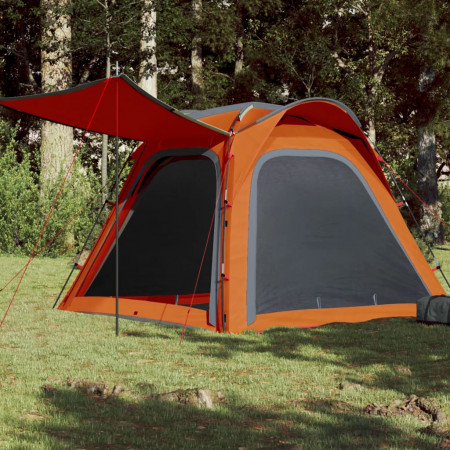 Cort camping 4 persoane gri/portocaliu 240x221x160cm tafta 185T