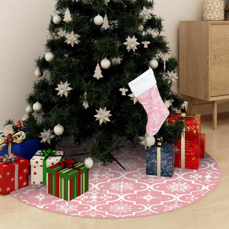 Covor fustă de brad Crăciun cu șosetă, roz, 122 cm, țesătură