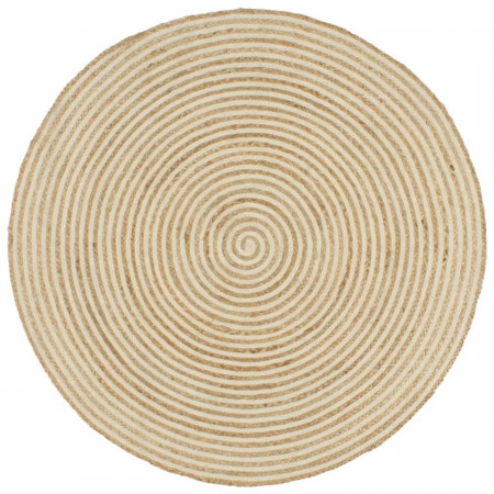 Covor lucrat manual cu model spiralat, alb, 90 cm, iută