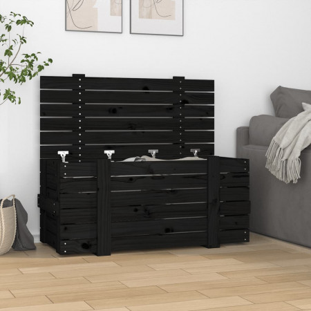 Cutie de depozitare, negru, 91x40,5x42 cm, lemn masiv de pin