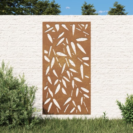 Decor de perete 105x55 cm design frunze bambus oțel Corten
