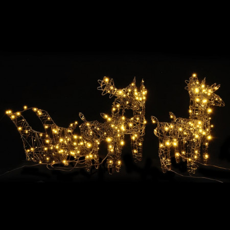 Decorațiune Crăciun reni și sănii 320 LED-uri albe calde ratan