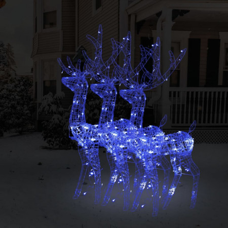 Decorațiuni reni de Crăciun, 3 buc., albastru, 120 cm, acril