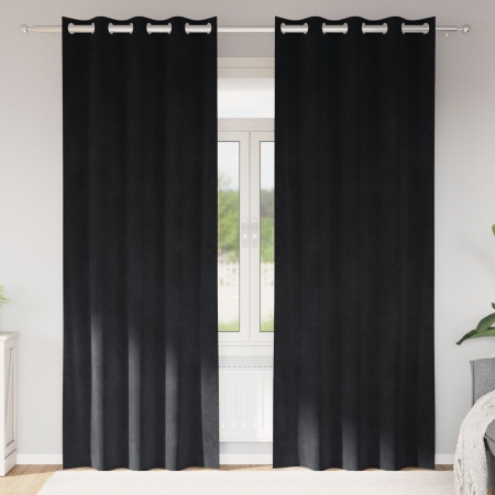 Draperii blackout cu ochiuri 2 bucăți Catifea Neagră