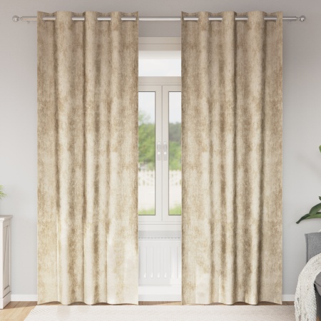 Draperii din catifea 2 buc cu inele Crem 260x140 cm