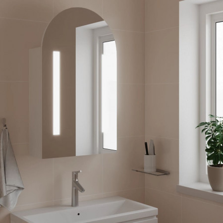 Dulap cu oglindă de baie cu LED, alb, 42x13x70 cm, arcuit - Img 1