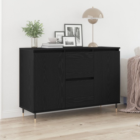 Dulap cu Uși și Sertare Negru Stejar 101,5x35x70 cm