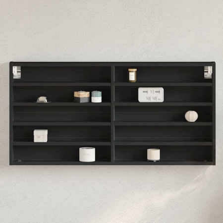 Dulap cu vitrină, negru, 100x8,5x58 cm, lemn prelucrat