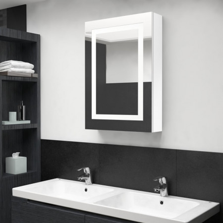 Dulap de baie cu oglindă și LED, alb strălucitor, 50x13x70 cm