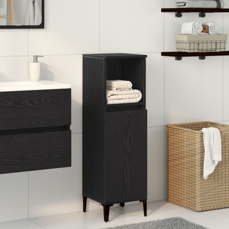 Dulap de baie Negru Stejar 30x30x100 cm Lemn prelucrat