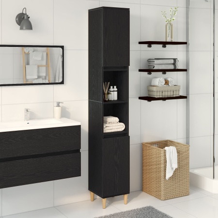 Dulap de baie, stejar negru, 30x30x190 cm, lemn prelucrat