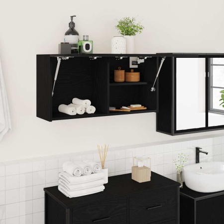 Dulap de perete de baie, negru, 80x25x40 cm, lemn prelucrat