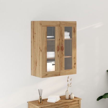 Dulap montat pe perete cu uși din sticlă Stejar Artisan 69,5x34x90 cm
