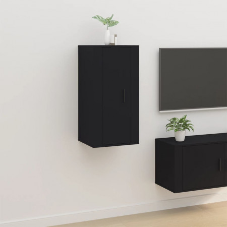 Dulap TV montat pe perete, negru, 40x34,5x80 cm